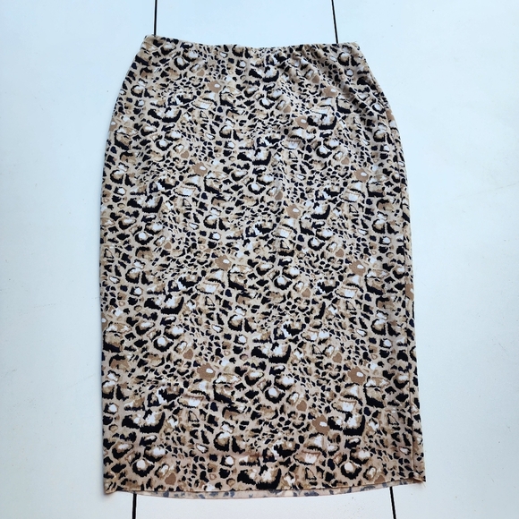 Vince Camuto Leopard Beige Print Skirt Stretch Jersey Lined Body Cone Fit Size S - Picture 8 of 9